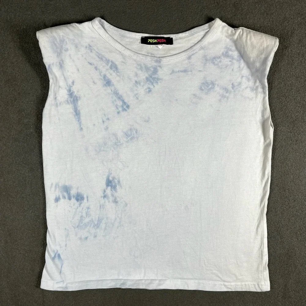 Vintage Posh Posh Tie-Dye Muscle Tee with Shoulder Pads M 90s Streetwear Grunge - Picture 1 of 5